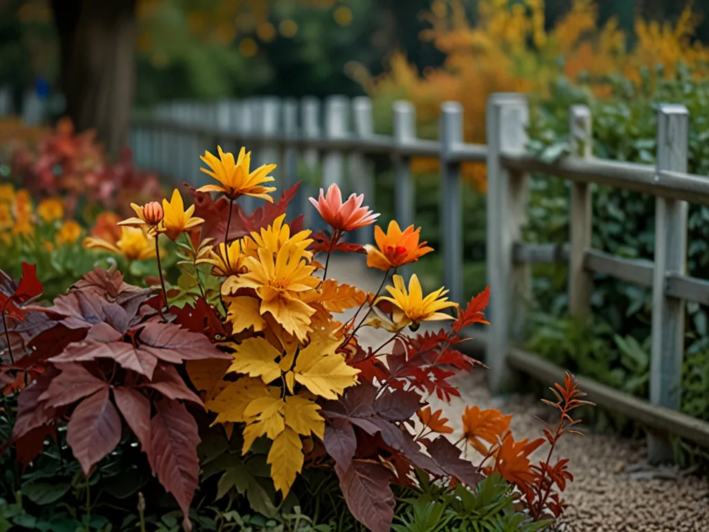 Höstlöv och sensommarblommor i harmonisk kombination