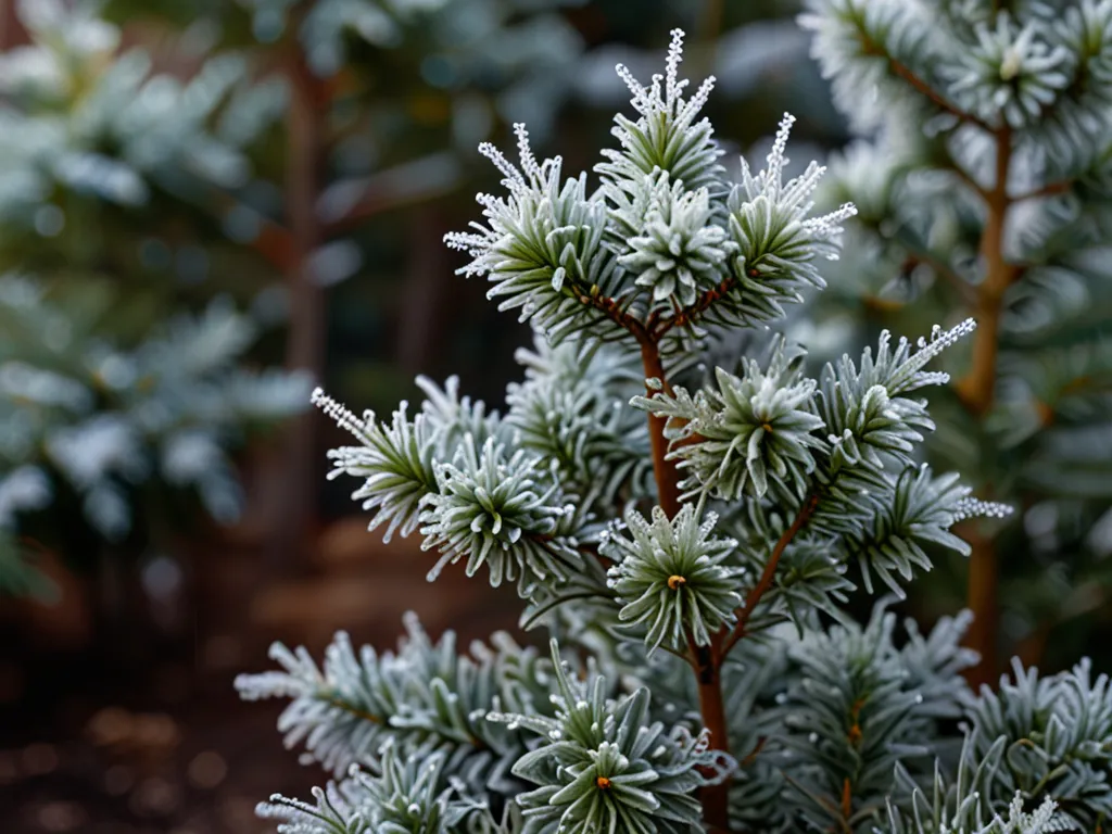 Vintergröna växter med rimfrost