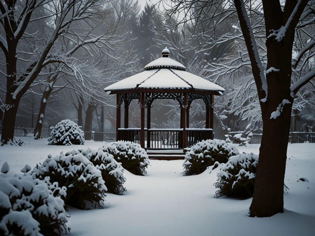 Trädgårdsstruktur framhävd av vintersnö